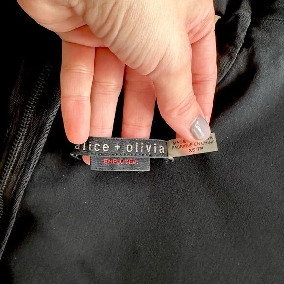 Alice + Olivia Ponte Black Mesh Panel Sleeveless Peplum Top - Picture 7 of 8